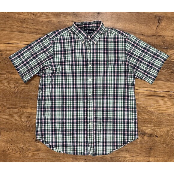 Ralph Lauren Button Down Shirt Mens Large Classic Fit Plaid Multicolor Blue Pink - Picture 1 of 11